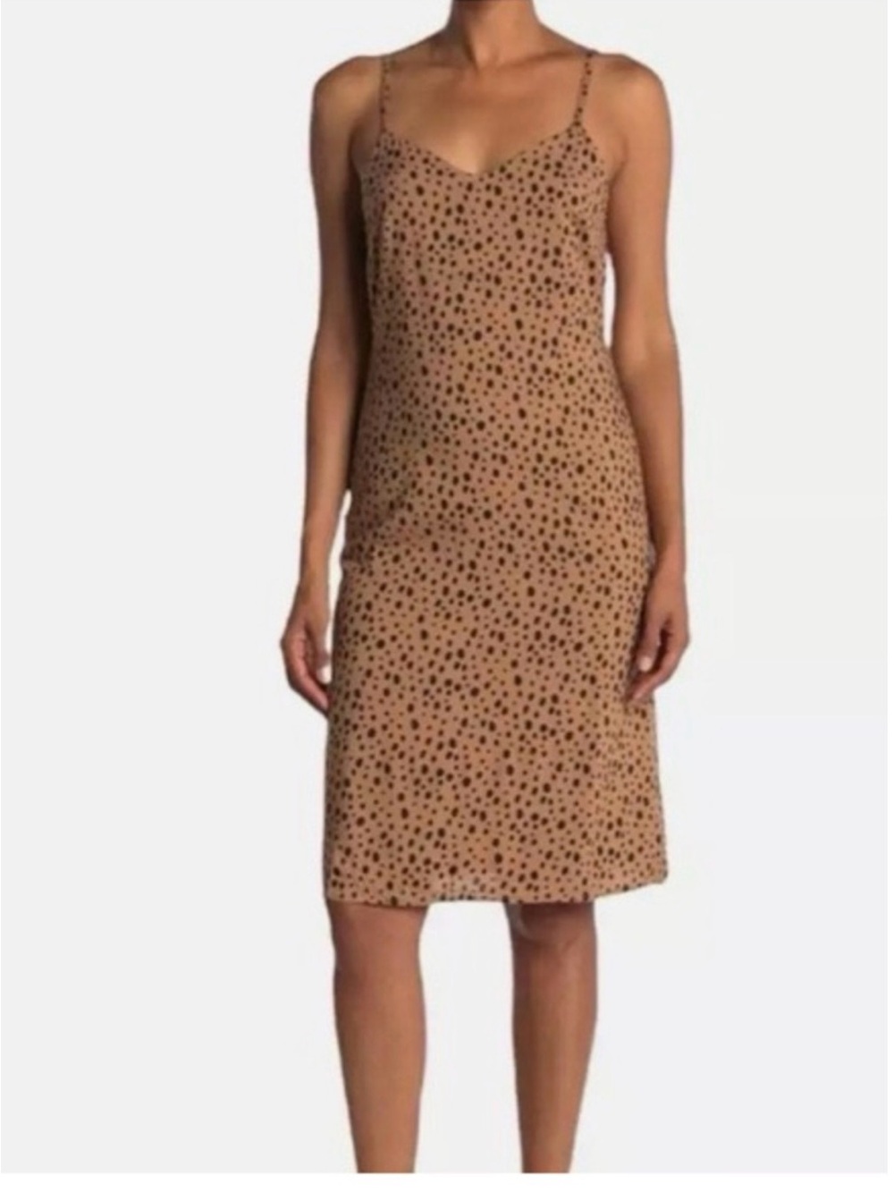 Abound Tan Polka Dot Midi Slip Dress